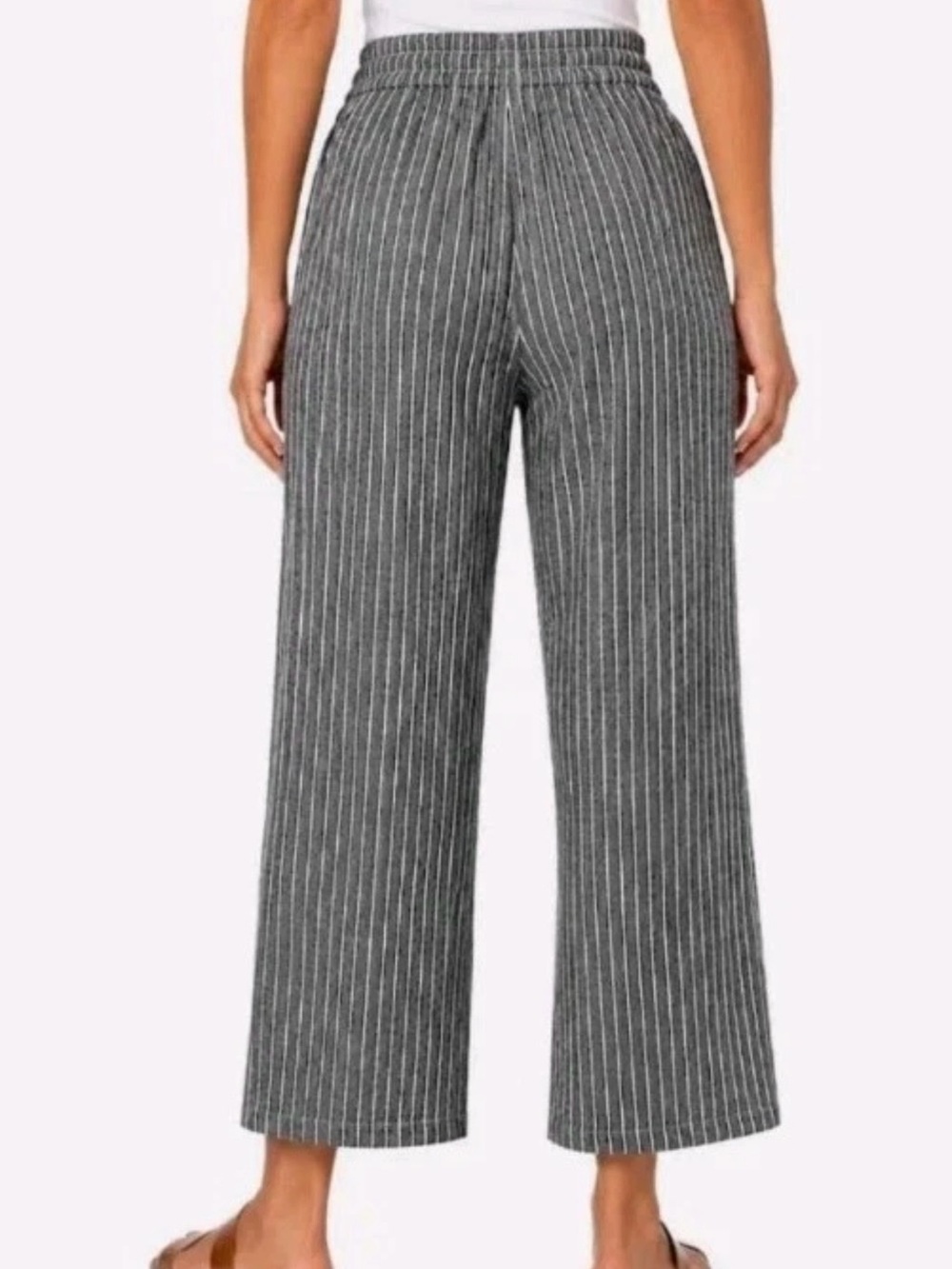 Roxy Gray Pinstripe Wide-Leg Drawstring Pants SMALL - Picture 2 of 6